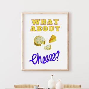 Impresión de cocina, ¿Qué pasa con el queso? Impresión, Arte de pared de tipografía de alimentos, Arte de cocina retro, Cartel divertido, Regalo amante del queso, Foodie IMPRIMIBLE