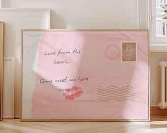 Meet Me at the Beach Post Card Print, Coastal Granddaughter, Summer Vibes, Love Letter Wall Art,  Dopamine Decor, Coastal Print - PRINTABLE