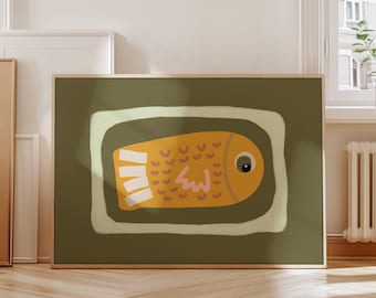 Fish Printable Wall Art, Earthy Tones, Dopamine Coastal Print, Sardine (Digital Download)