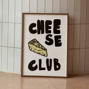 Hand Drawn Cheese Club Print, Cheese Poster, Kitchen Art, Mid Century Modern Print, Food Posters, Foodie Vintage Retro Food Art, PRINTABLE