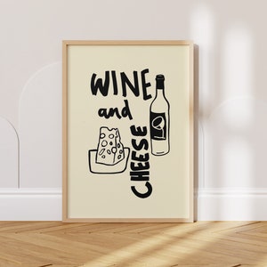 Wine and Cheese Poster, Wine Cheese Lover Gift, Wine Print, Vintage Poster, Retro Food Art, Mid Century Modern Print, Bar Cart Art,PRINTABLE image 1