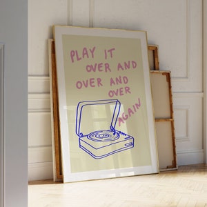 Póster del tocadiscos, regalo para amantes de la música, arte de la pared musical, póster estético, impresión de tocadiscos de vinilo, decoración de estudio de banda de mediados de siglo IMPRIMIBLE