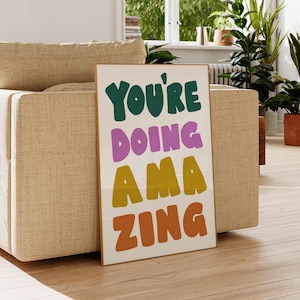 You&#39;re Doing Amazing Typography Print, Motivational Poster, Positive Quote, Black and White Wall Art, Cool Posters, Dorm Room Essentials