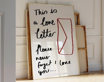Arte de la pared de la carta de amor, cartel de moda, arte del sobre dibujado a mano, decoración del apartamento, arte de la palabra, decoración de la dopamina, dormitorio romántico IMPRIMIBLE