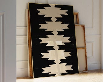 Aztec Pattern Wall Art, Southwest Artwork, Boho Western Wall Prints, Mexican Blanket Style, Black and White Print, Gothic Western PRINTABLE