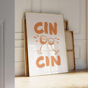 Affiche Cin Cin orange, Barcart, décoration de bar, décoration d'appartement, impression d'art de bar, impressions numériques rétro, cadeau pour la maison, art mural à imprimer image 1