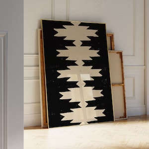 Arte murale con motivo azteco, opere d'arte del sud-ovest, stampe murali occidentali boho, stile coperta messicana, stampa in bianco e nero, stampa western gotica