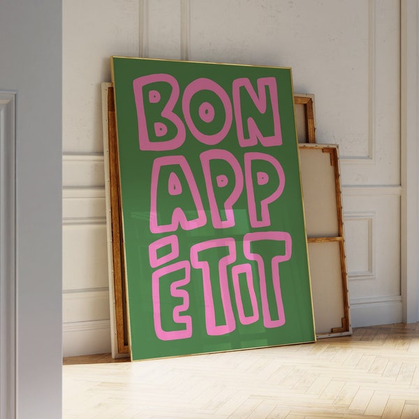 Cartel imprimible de Bon Appetit, arte de pared maximalista, carteles estéticos, impresión de cocina francesa, regalo gastronómico, cartel de moda DESCARGA INSTANTÁNEA