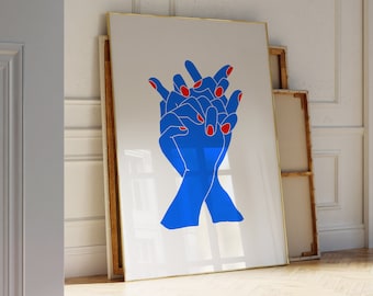 Holding Hands Art Print, Mid Century Modern, Eclectic Poster (Digital Download)