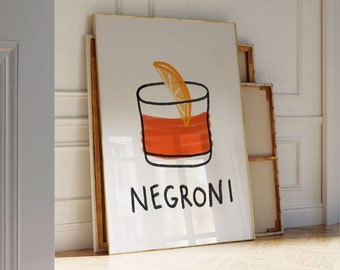 Poster Negroni, Arte della parete del cocktail Negroni, Stampa della cucina, Arredamento dell'appartamento, Arredamento del carrello del bar, Tipografia, Stampa digitale Negroni DOWNLOAD