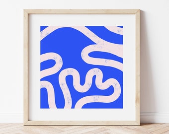 Indigo Blue Art Print, Abstract PRINTABLE ART, Modern Lines Square Poster, Digital Download, Original Maximalist Wall Art, Maximalist Decor