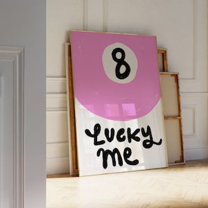 Lucky Me Illustration, Lucky 8 Ball, Pool Balls Art Print Poster, Billiard Ball, Pool Ball, 8 Ball Trendy Retro Print, Mid Century PRINTABLE