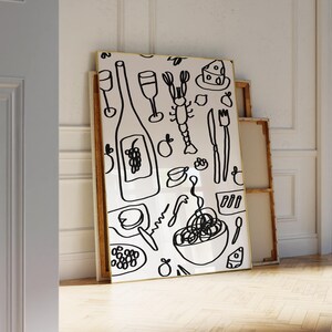 Printable Black and White Kitchen Wall Art, Kitchen Wall Decor, Digital Download, Food and Drink Print, Bar Cart Poster, Seafood Poster
