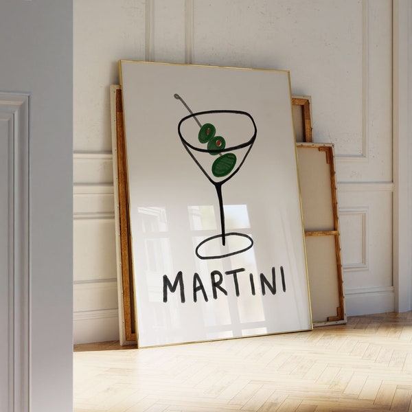 Martini Poster, Cocktail Wall Art, Kitchen Print, Olive Toothpick, Bar Accessories, Apartment Decor, Home Gift, New Home Gift PRINTABLE ART