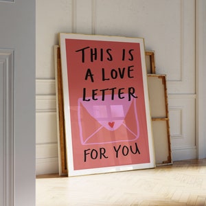 Una impresión de carta de amor, impresión de mediados de siglo, impresión de amor preppy, arte estético de la pared, decoración de dopamina, impresión de sobre dibujado a mano - IMPRIMIBLE