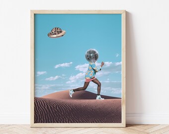 Desert Disco Space Wall Art, Altered Art, Disco Ball Print, Printable Wall Art, Collage Art, Surrealism, Vintage Wall Art, Retro Printable