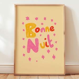 Bonne Nuit Schlafzimmer Wandkunst - Gender Neutrales Kinderzimmer Dekor, Trendige Französische Bleistift Kunst, Süßes Zitat, Gute Nacht Druck, Kinderzimmer DRUCKBAR