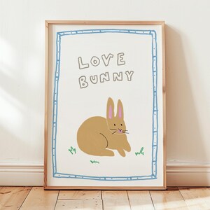 Love Bunny Wall Art, Rabbit Art, Bunny Nursery Art, Woodland Art, Neutral Artwork, Bunny Painting, Farmhouse Art, Cottage Core PRINTABLE