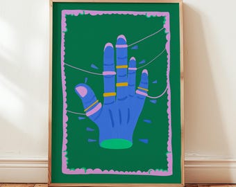Vibrant Hand Eccentric Pop Art Printable, Bold Wall Decor, Great Gift for Modern Art Fans