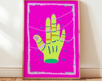 Colorful Hand Pop Art Print, Vibrant Eccentric Wall Decor (Digital Download)