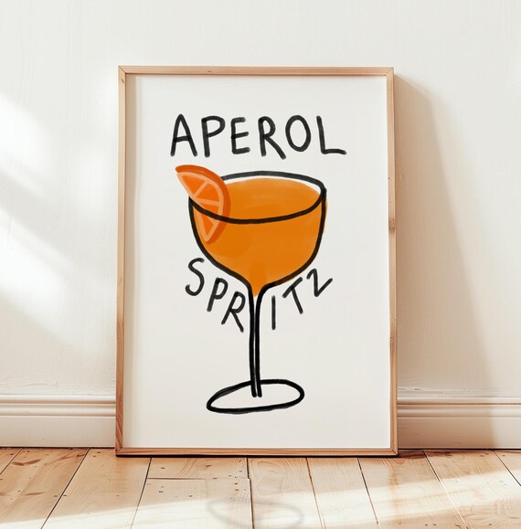 Aperol Spritz Print, Kitchen Art, Aperol cocktail, Italian spritz, Aperol spritz cocktail, Spritz drink, Mid century modern art PRINTABLE