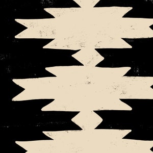 May include: Abstract geometric pattern in black and beige. The pattern is made up of repeating shapes that resemble a zig-zag or chevron design.