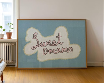 Sweet Dreams Poster - Coquette Room Decor, Lullaby Wall Art, Dreamy Wall Art, Typography Decor, Nursery Decor, Soft Yellow Art PRINTABLE