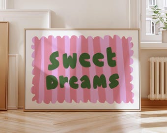 Sweet Dreams Print, Nursery Art, Horizontal Kids Poster, Sleep Tight Poster, Large Wall art, Nursery Decor, Bedroom Decor, Retro Wall Decor