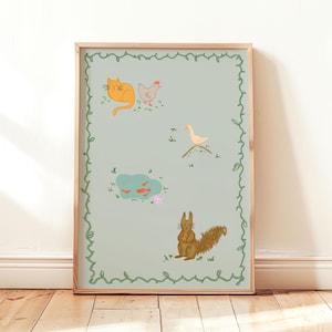 Animal Scene Kids Print, Nursery Art, Gender Neutral Playroom Decor, farmhouse decor, Vintage Ludwig Bemelman Inspired Poster PRINTABLE
