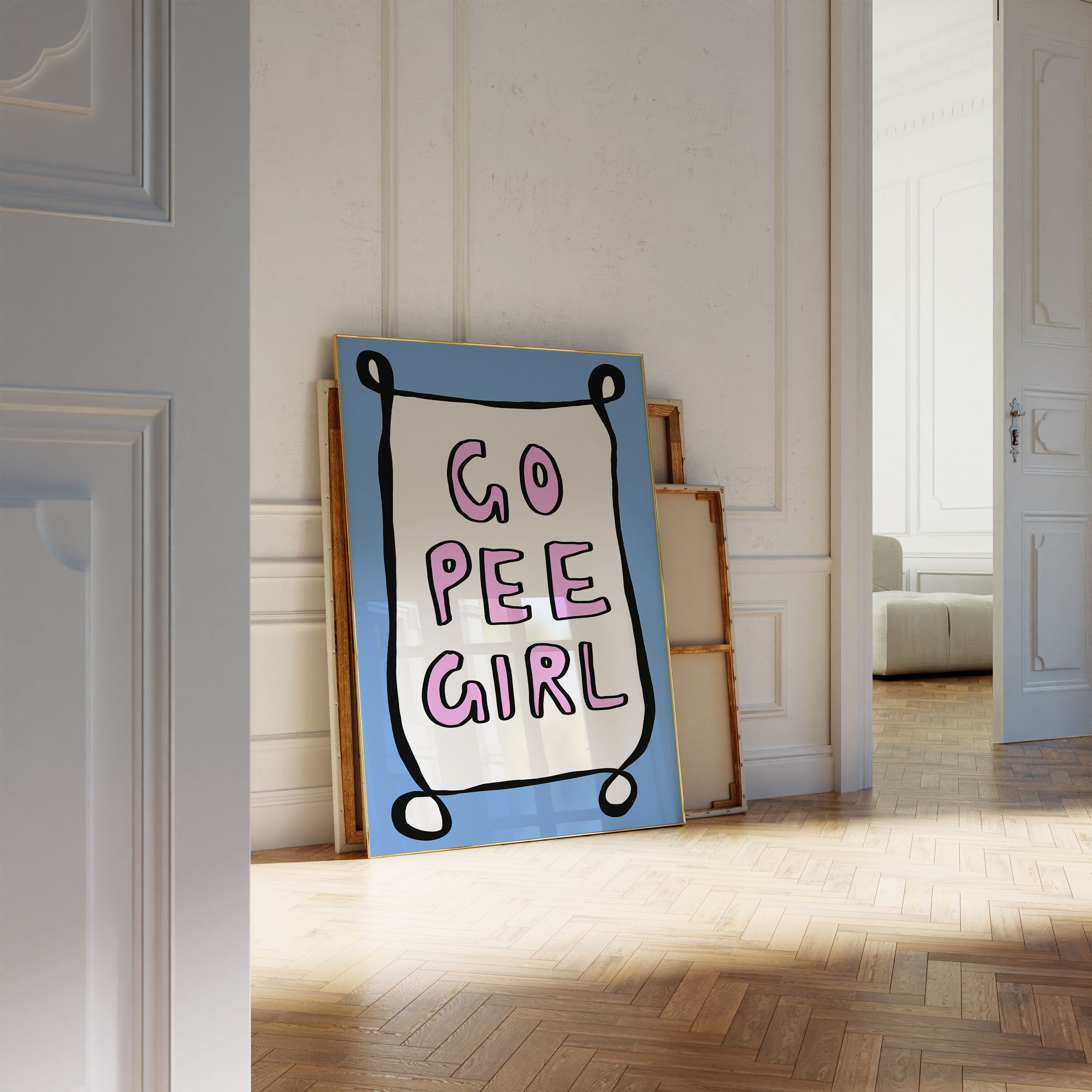 Go Pee Girl, Bathroom Poster, Funny Bathroom Print, Cute Bathroom Decor, Girly Dorm Decor, Toilet Poster, Preppy Print PRINTABLE