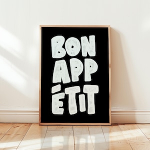 Bon Appetit Poster, Mid Century Typography Print, French Quote Poster, Black and White Kitchen Wall Art, kitchen Decor, Kitchen PRINTABLE