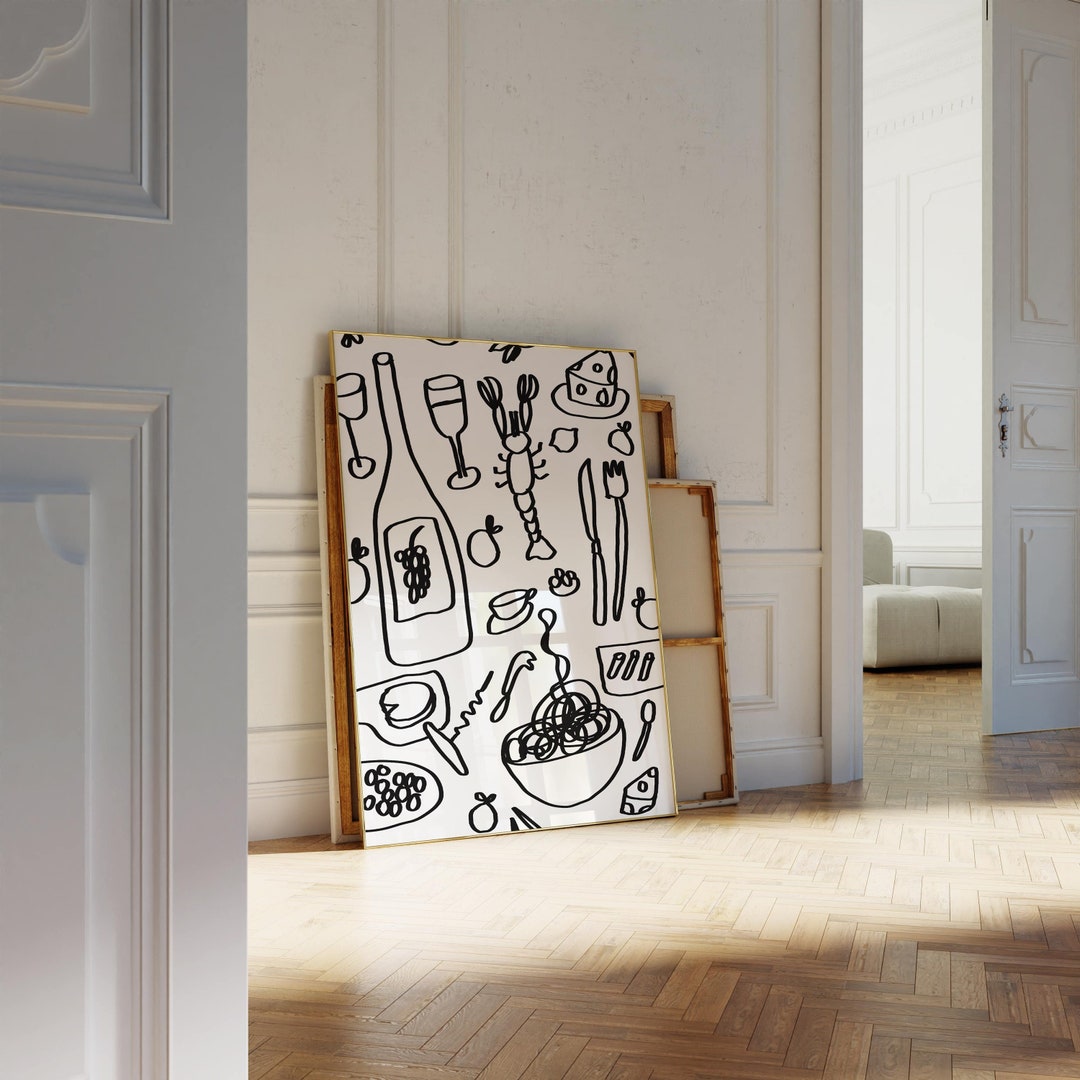 Printable Black and White Kitchen Wall Art, Kitchen Wall Decor, Digital