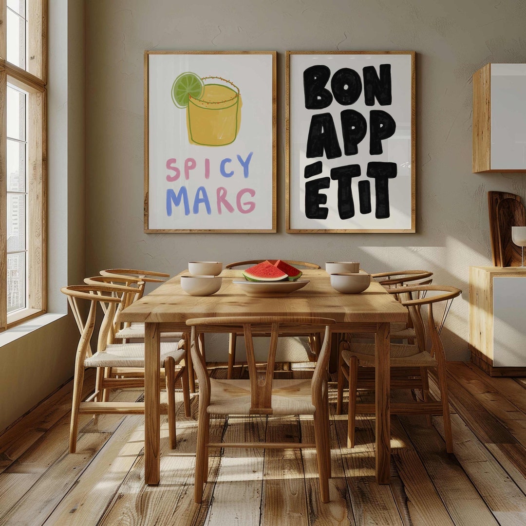 set of 2 bon appetit prints, retro cooking prints,... Bon Appetit Print, Set of 2 Kitchen Art Prints, Spicy Marg, Trendy ...