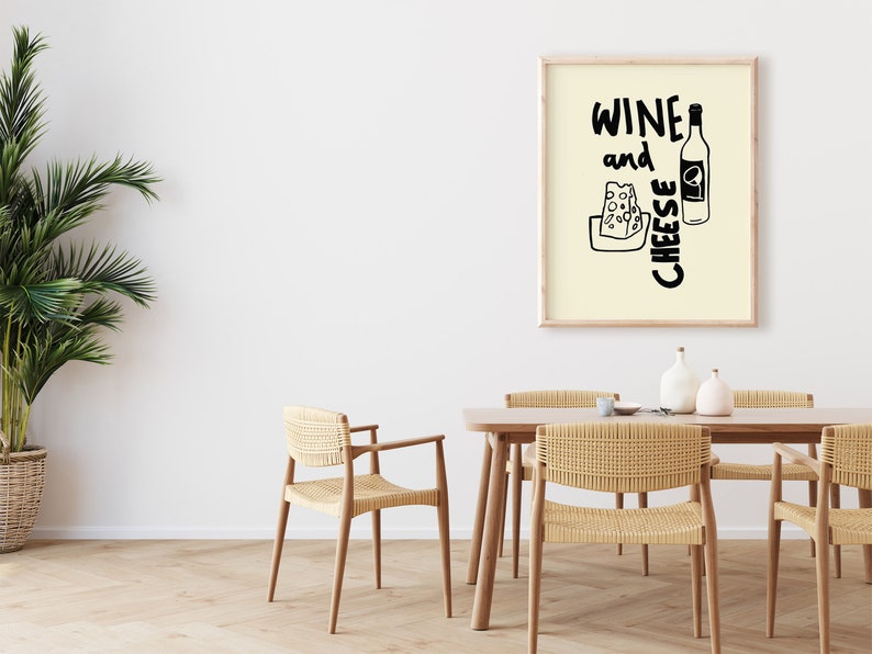 Wine and Cheese Poster, Wine Cheese Lover Gift, Wine Print, Vintage Poster, Retro Food Art, Mid Century Modern Print, Bar Cart Art,PRINTABLE image 2