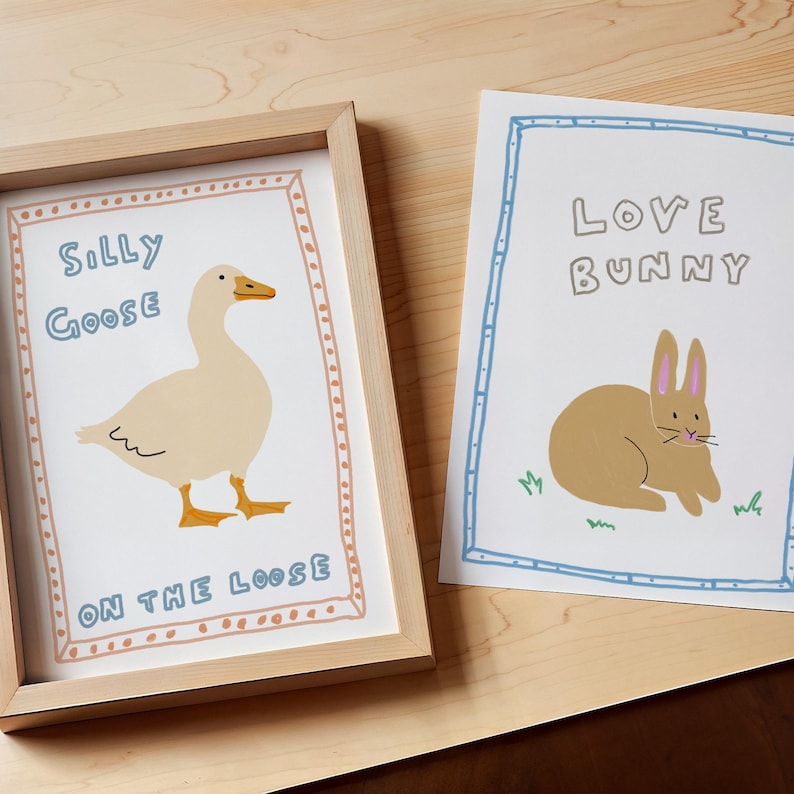 Wall Art Set, Silly Goose on the Loose Print, Playroom Decor, Love ...