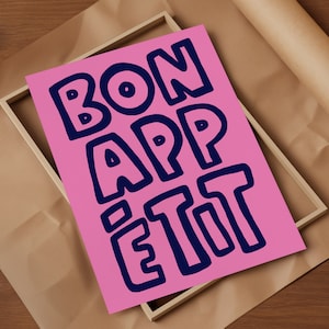 Bon Appetit Poster, Culinary Art, Foodie gift, Retro French Poster, French Quote Poster, Kitchen Wall Art, Maximalist Decor INSTANT DOWNLOAD