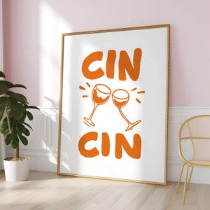 Affiche Cin Cin orange, Barcart, décoration de bar, décoration d'appartement, impression d'art de bar, impressions numériques rétro, cadeau pour la maison, art mural à imprimer image 3