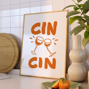 Affiche Cin Cin orange, Barcart, décoration de bar, décoration d'appartement, impression d'art de bar, impressions numériques rétro, cadeau pour la maison, art mural à imprimer image 8