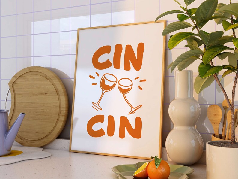 Affiche Cin Cin orange, Barcart, décoration de bar, décoration d'appartement, impression d'art de bar, impressions numériques rétro, cadeau pour la maison, art mural à imprimer image 8