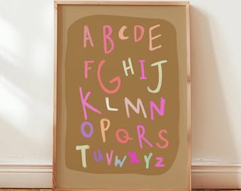 Children’s Colourful Alphabet Print, Alphabet Poster, Educational Print, ABC Poster, Classroom Decor, Nursery Wall Art, Quirky Art PRINTABLE
