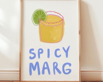 Spicy Marg Print, Kitchen Print, Cocktail Bar Art, Pop Art, Bar Cart Accessories, Studio Apartment Decor, Margarita PHYSICAL PRINT