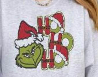 Sudadera navideña Grinch bordada, Ho Ho Ho Crewneck