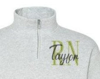 Custom Embroidered Nurse Quarter Zip Sweatshirt | Personalized Name & Credentials | rn lpn cna cma pt ma rt, Gift for Nurses