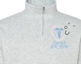 Personalized Embroidered Nurse Pullover, 1/4 Zip Soft Sweatshirt, RN Graduation Gift, Monogrammed Hospital Wear, Nursing Student Gift