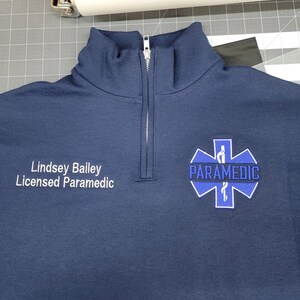 Personalized Paramedic Quarter Zip Sweatshirt with Custom Embroidered EMS, EMT, Firefighter Logos | Medical Apparel image 3