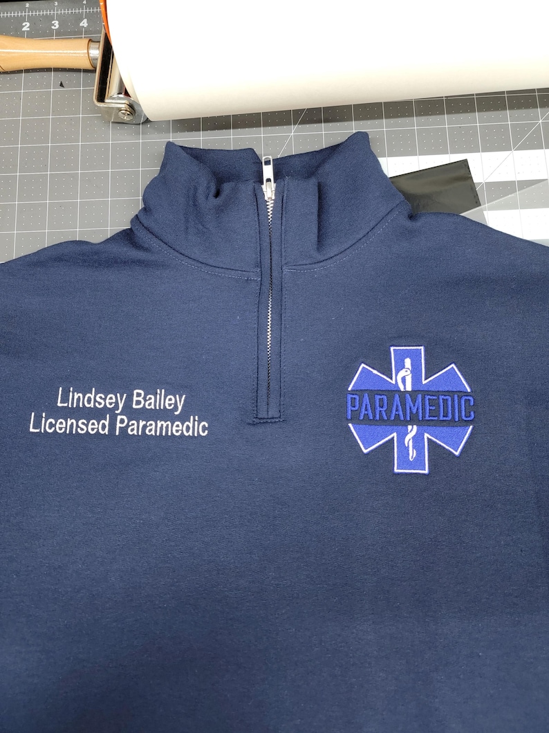 Personalized Paramedic Quarter Zip Sweatshirt with Custom Embroidered EMS, EMT, Firefighter Logos | Medical Apparel image 3