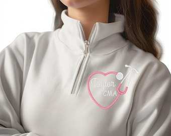 Custom Embroidered Nurse Quarter Zip, Personalized Medical Top for Healthcare Professionals