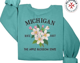 Embroidered Michigan State Flower Sweatshirt: Comfort Colors Crewneck