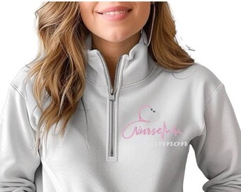Personalized Nurse Quarter Zip: Embroidered Stethoscope, Custom RN/BSN