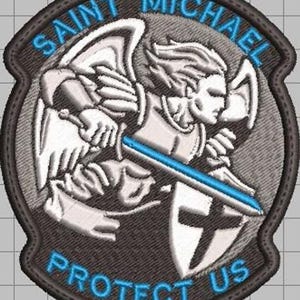 Saint Michael Protect Us Embroidered Patch, Hook & Loop or Iron On